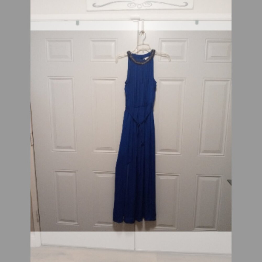 Jennifer Lopez Royal Blue Embellished Halter Maxi Dress XS - Picture 3 of 6
